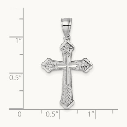 Polished Diamond-cut Textured Fancy Cross Pendant — 14K White Gold