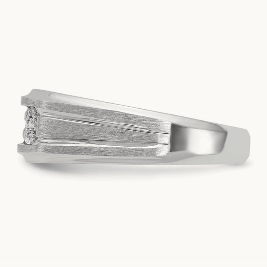 Men's Polished Satin & Grooved Diamond Ring — IBGoodman — photo set