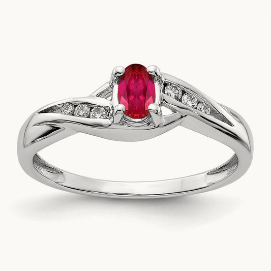 Oval Composite Ruby and Diamond Ring, 14K White Gold