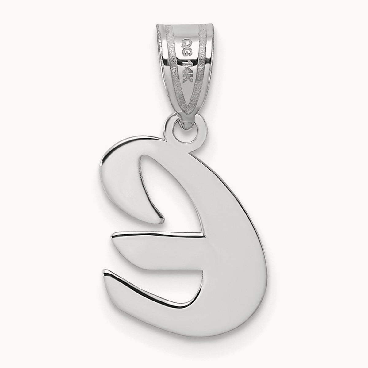 Polished Script Initial Pendant — 14K White Gold, E