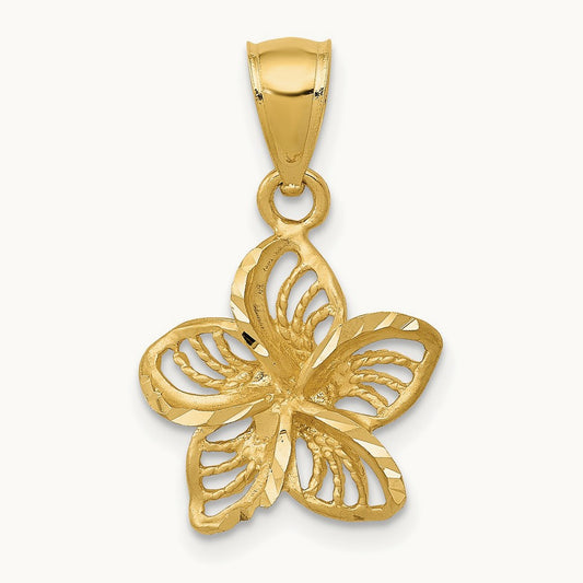 Polished Diamond-cut Beaded Plumeria Flower Charm, 14K