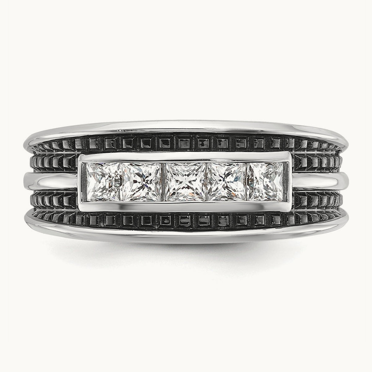 w/ Black RH IBGoodman Men's Textured Square 5-Stone Dia Ring, 14K White Gold