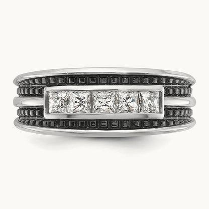 w/ Black RH IBGoodman Men's Textured Square 5-Stone Dia Ring, 14K White Gold