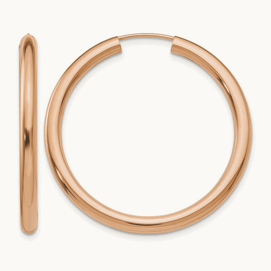 Polished Endless Tube Hoop Earrings, 3.00mm, 14K Rose Gold