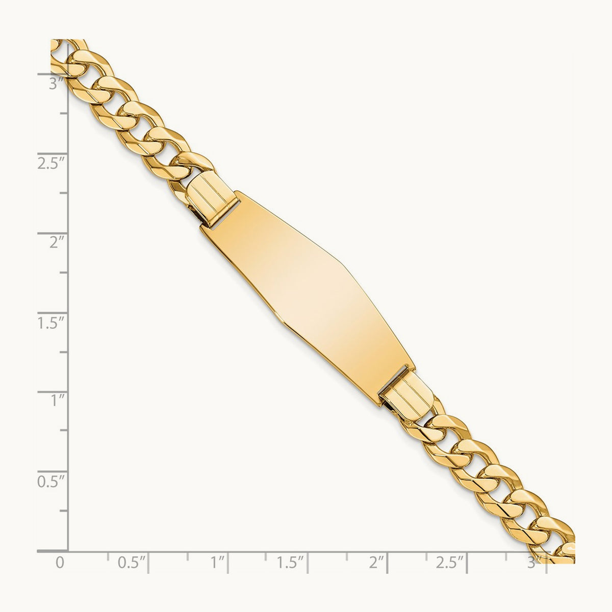 Flat Curb Link Soft Diamond Shape ID Bracelet, 14K