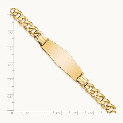 Flat Curb Link Soft Diamond Shape ID Bracelet, 14K