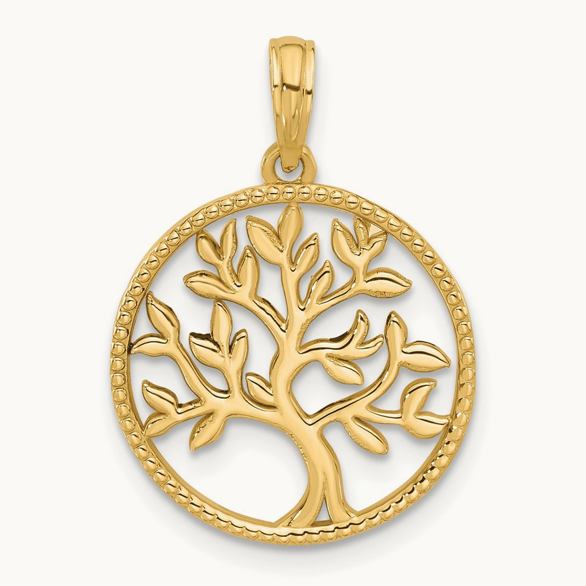 Polished Circle with Tree Charm, 14K