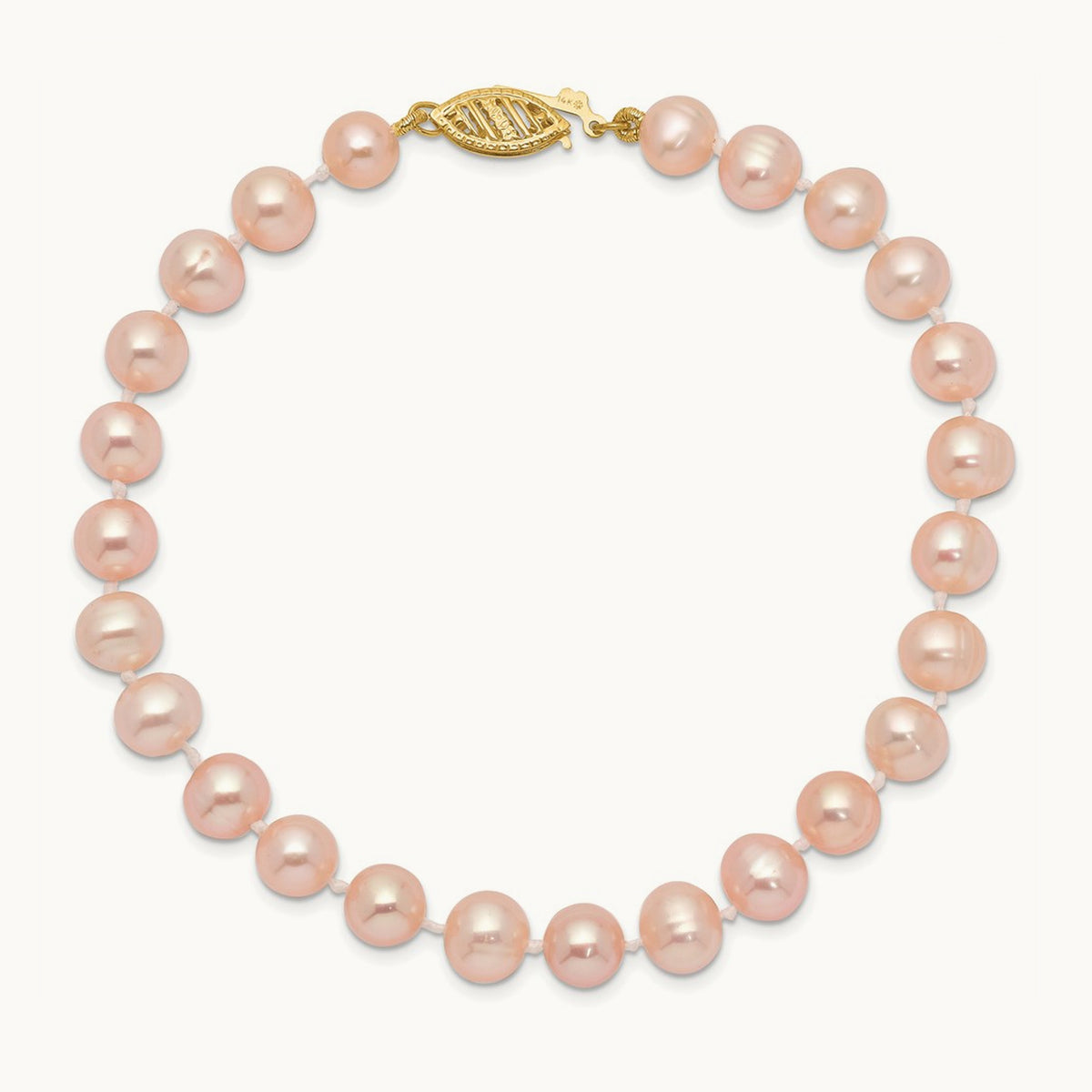 6- Pink Near Round Freshwater Cultured Pearl Bracelet, 7mm, 14K