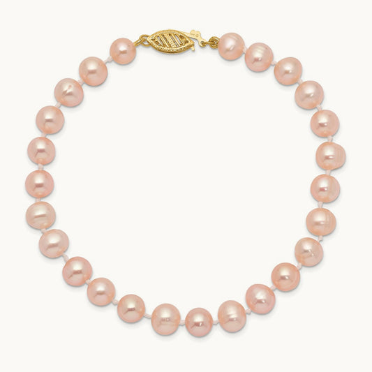 6- Pink Near Round Freshwater Cultured Pearl Bracelet, 7mm, 14K