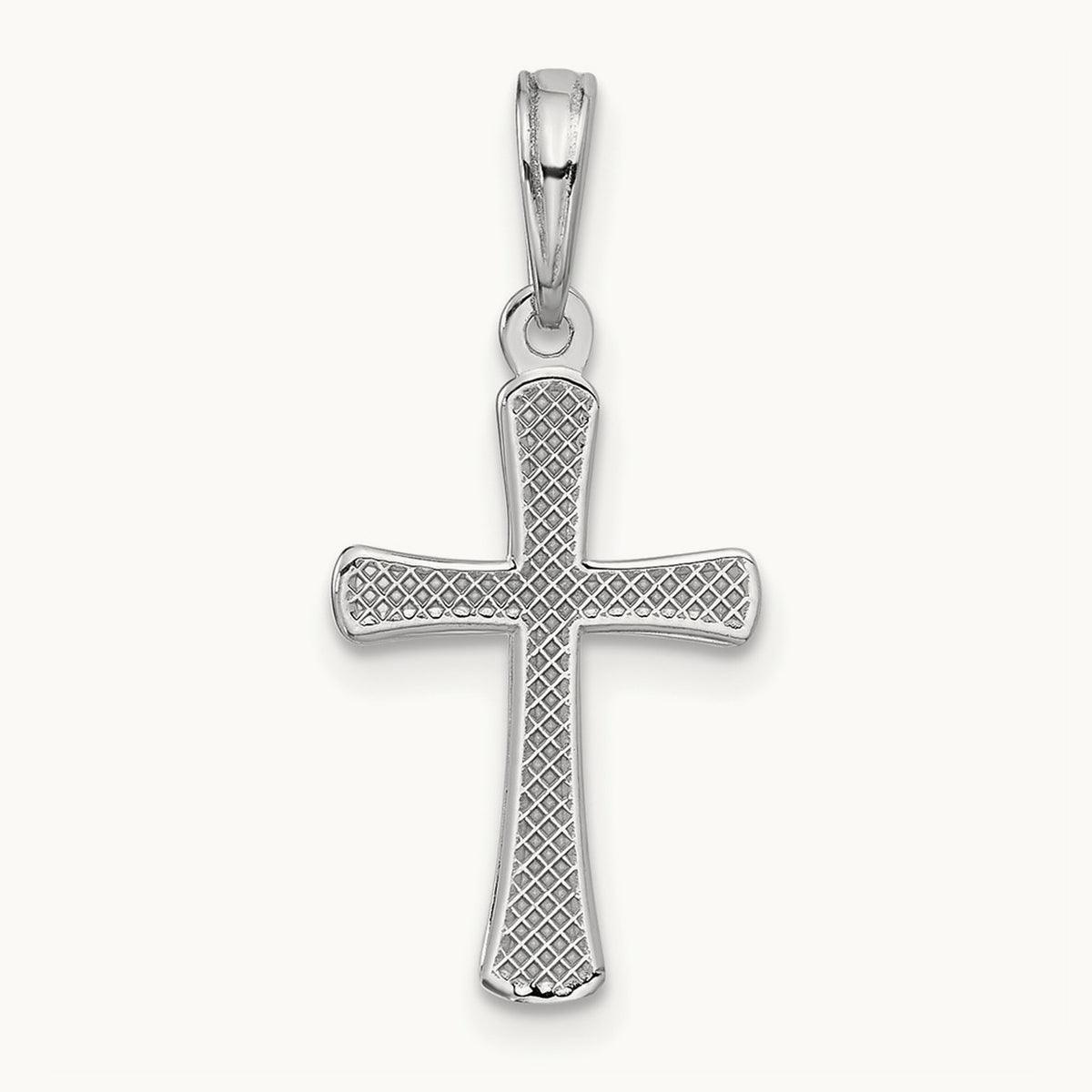 Polished Beveled Cross w/ Round Tips Charm — 14K White Gold, 22mm