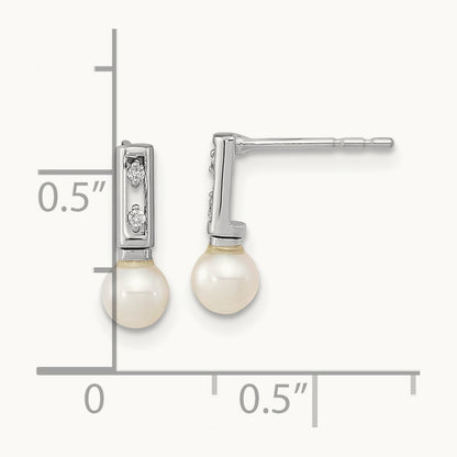 3- White Round FWC Pearl .02ct Diamond Earrings, 4mm, 14K White Gold