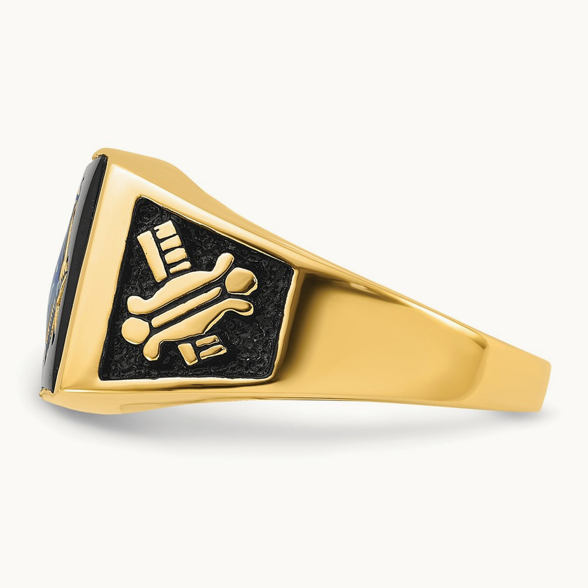 Men's Polished and Textured with Black Enamel & Onyx Masonic Ring, 14K