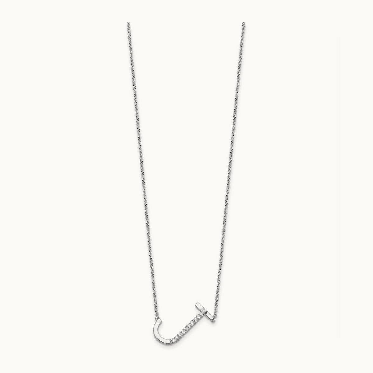 Sideways Diamond Necklace — 14K White Gold, J