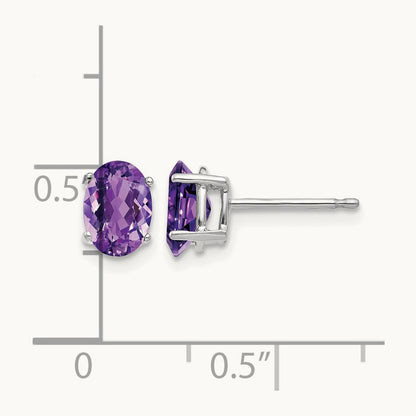 7x5mm Oval Amethyst Earrings, 14K White Gold