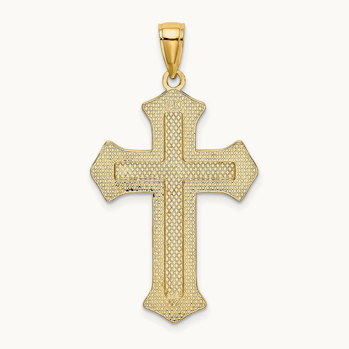 2-D Filigree Center Block Cross Charm — 14K Yellow Gold