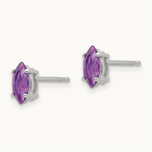 7x3. Marquise Amethyst earring, 5mm, 14K White Gold