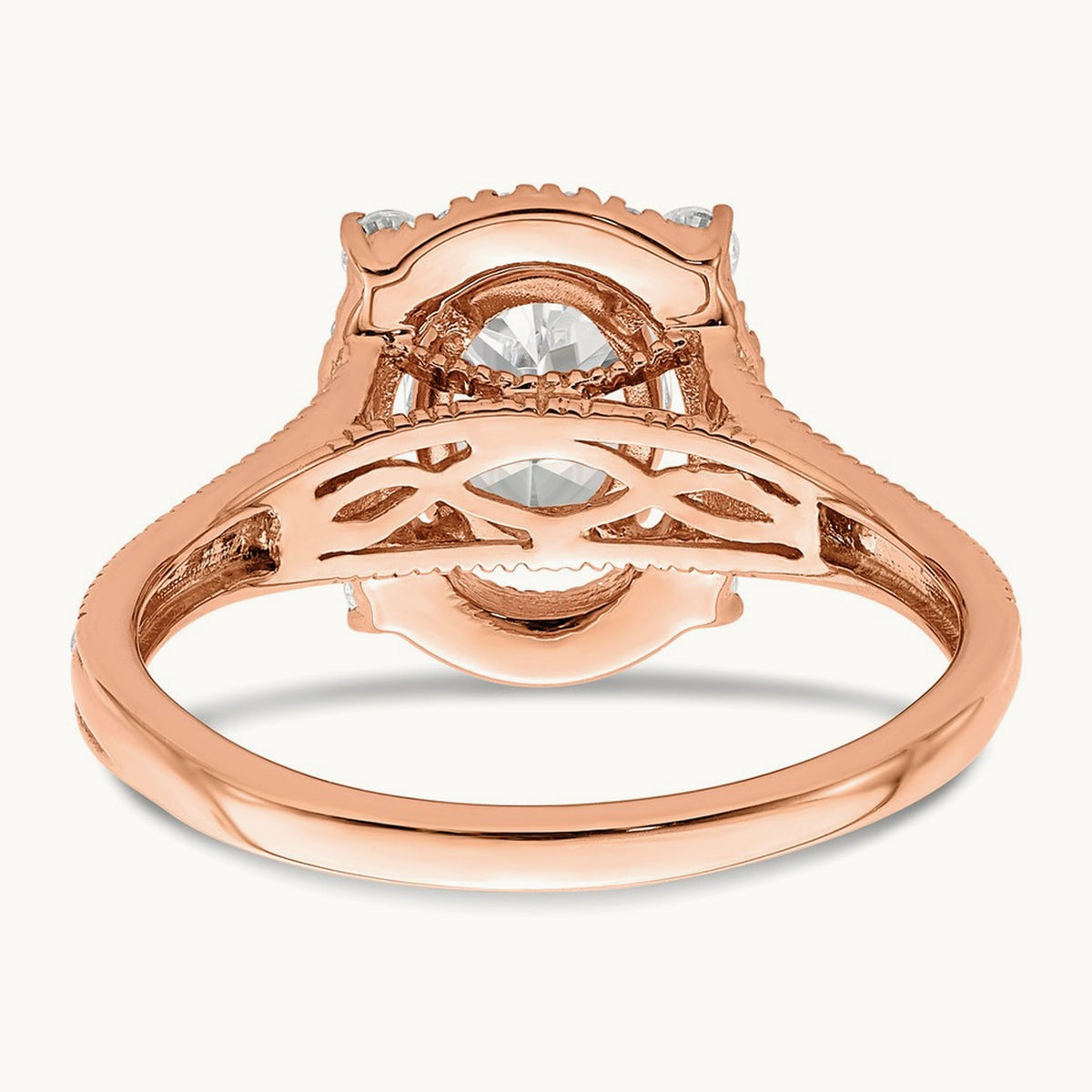 Setting: Vintage 1ct Oval Halo Diamond Semi-Mount Ring, 14K Gold — 14K Rose Gold