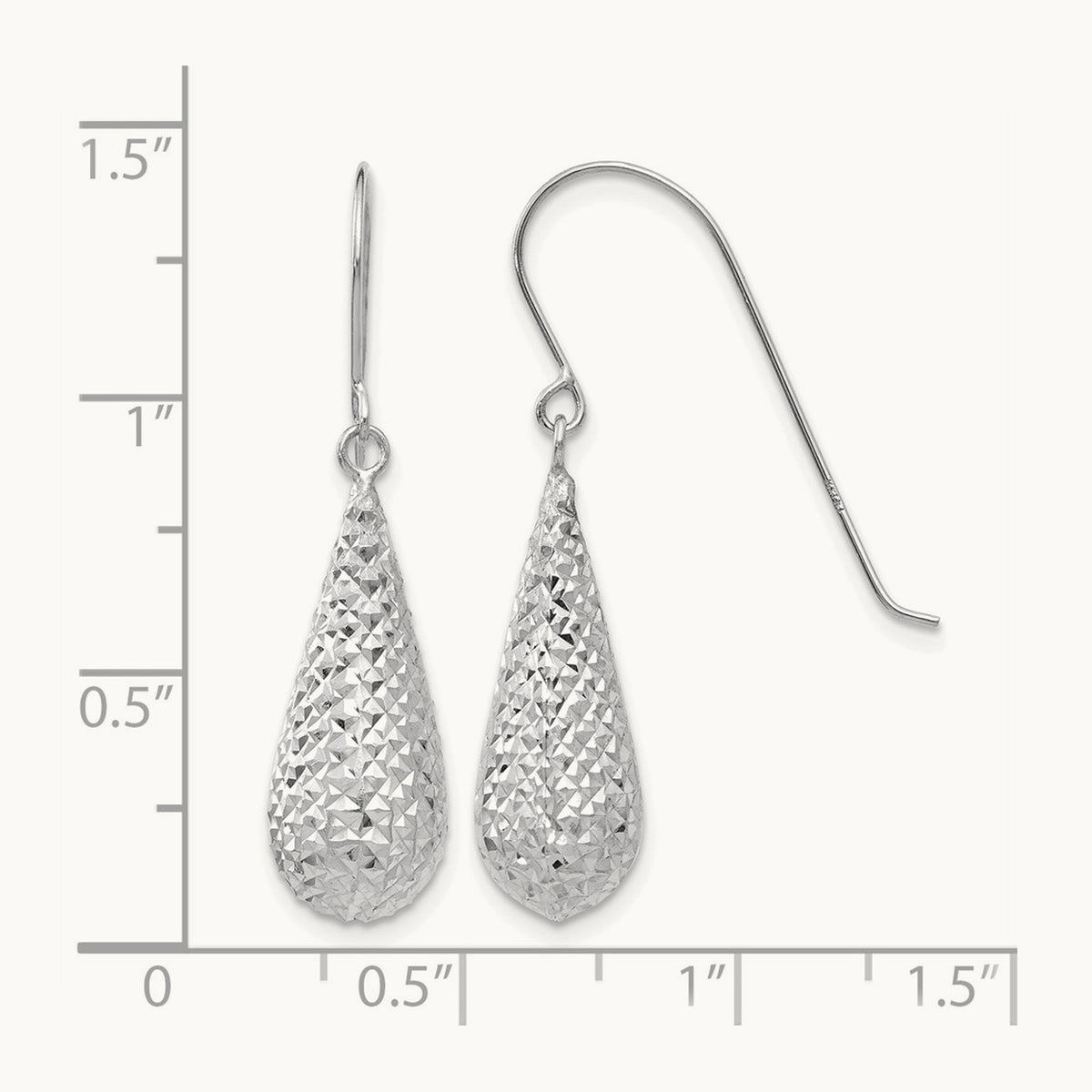 Diamond Cut Puff Tear Drop Dangle Earrings — 14K White Gold