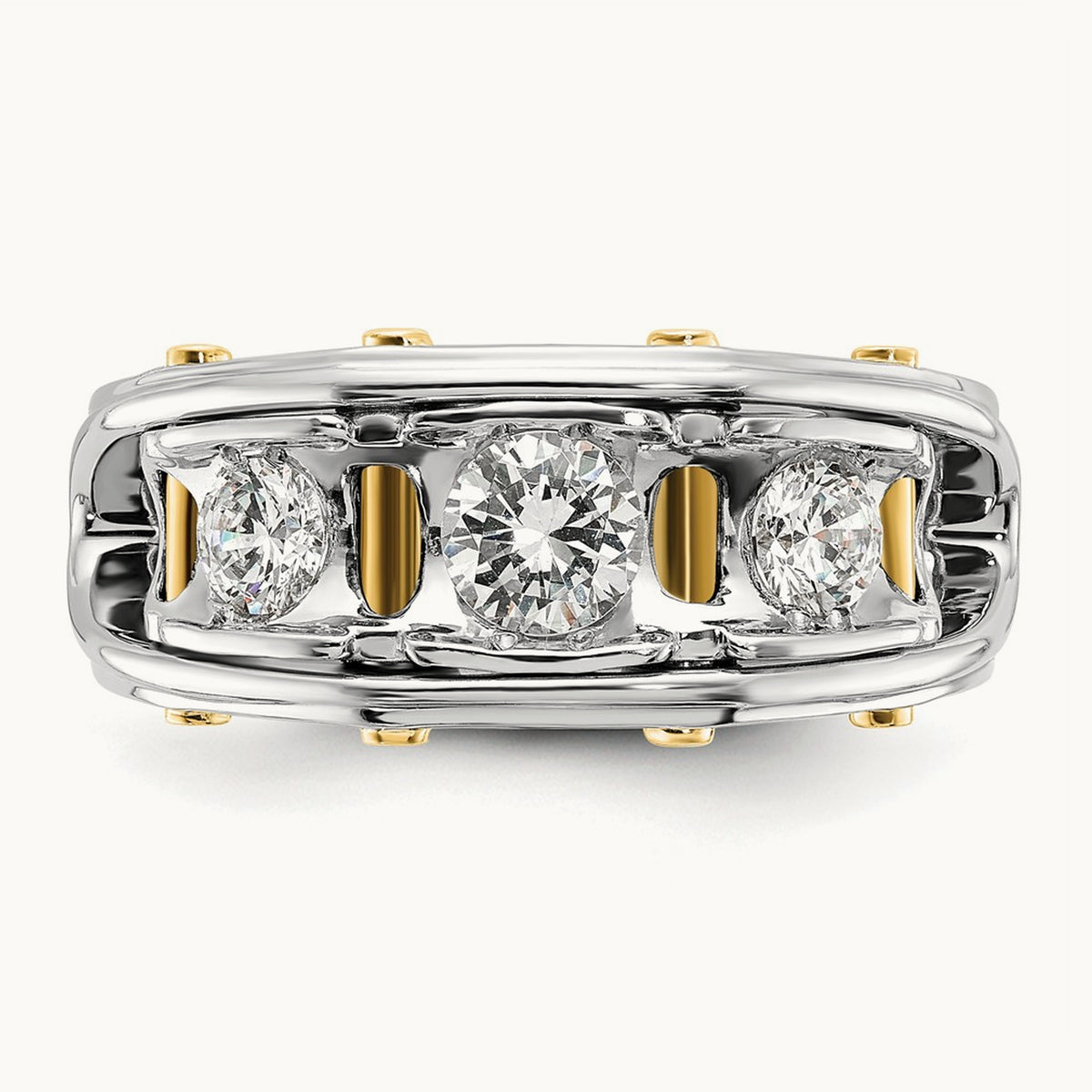 IBGoodman Men's Polished 3-Stone AA Diamond Ring, 14K Two-tone