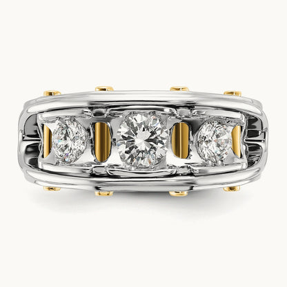 IBGoodman Men's Polished 3-Stone AA Diamond Ring, 14K Two-tone