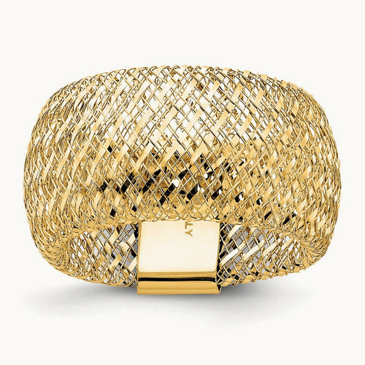 Wide Mesh Stretch Ring — 14K Yellow Gold
