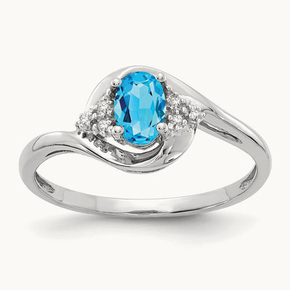 Blue Topaz and Diamond Ring, 14K White Gold