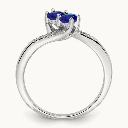 Sapphire and Diamond 2-stone Bypass Ring, 14K White Gold