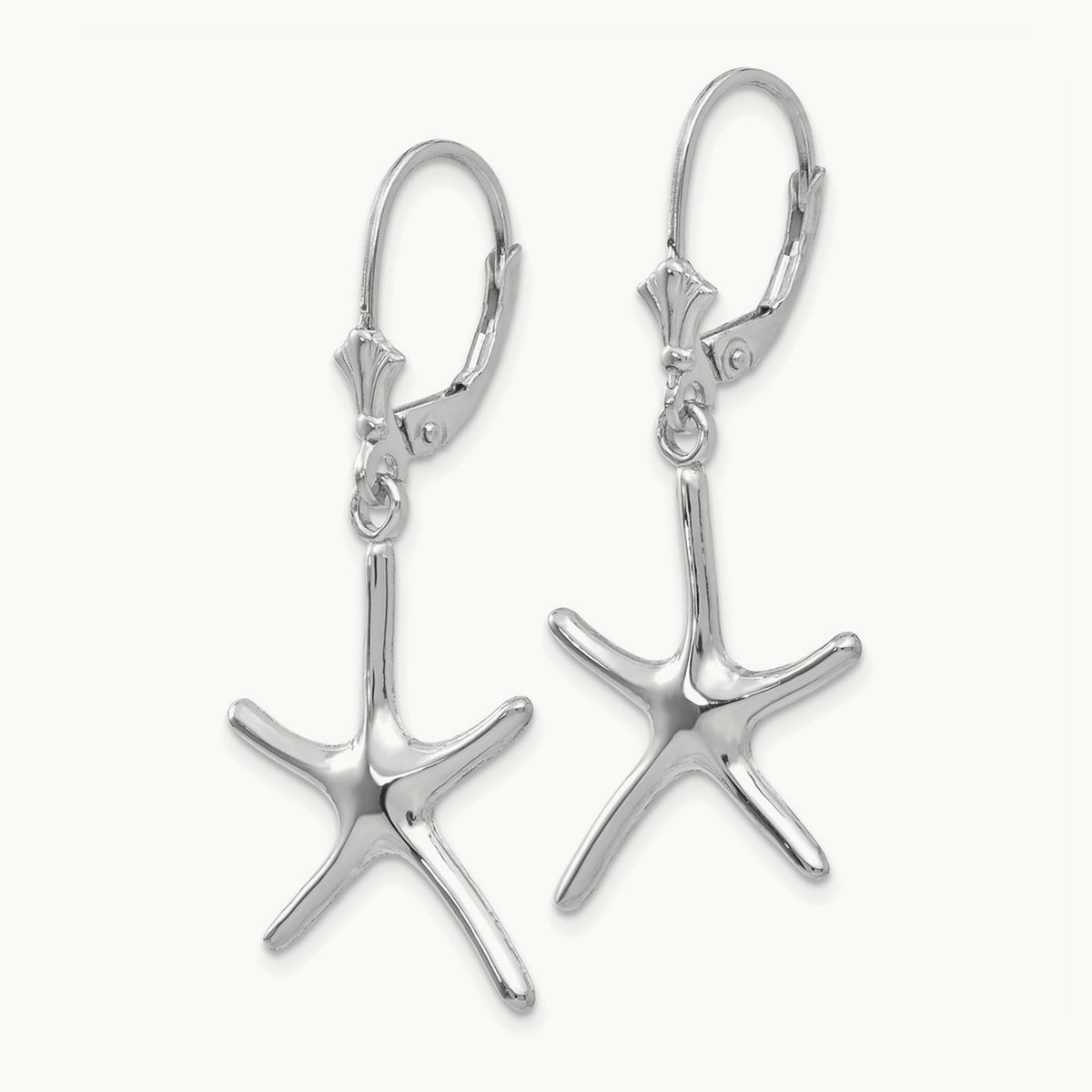 Dancing Starfish Leverback Earrings — 14K White Gold