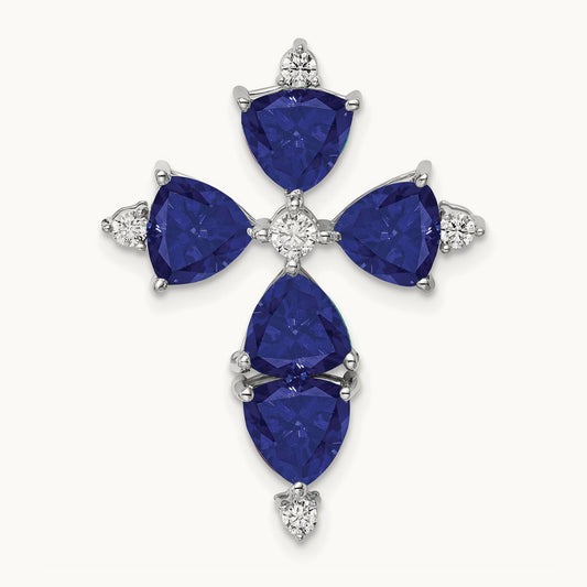 Created Blue Sapphire Chain Slide, 0.20 ct tw Lab-Grown Diamond