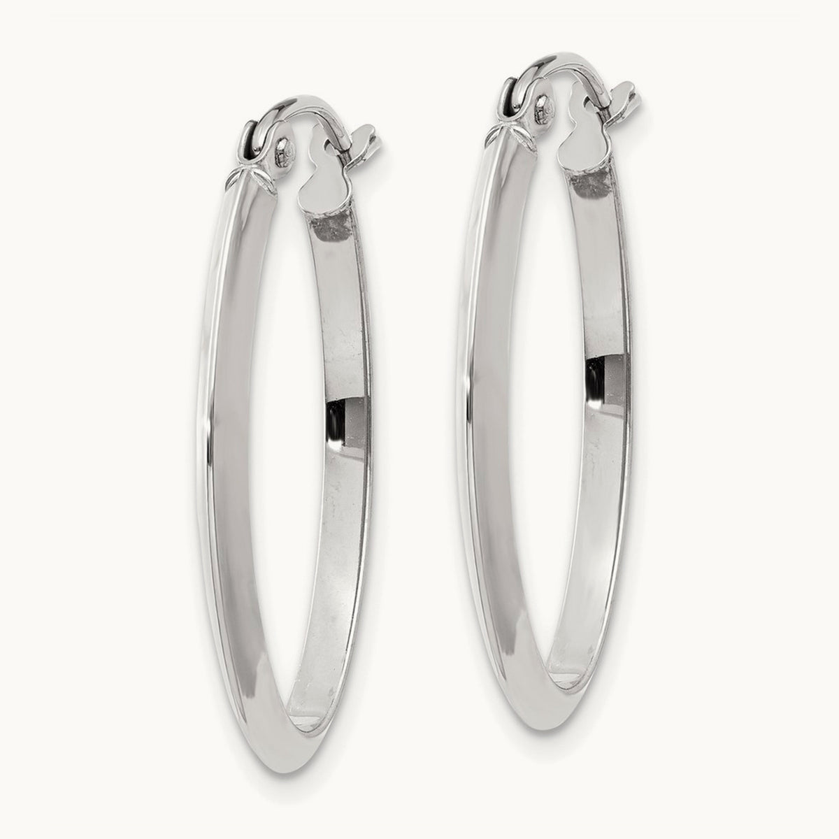 Polished Oval Tube Hoop Earrings — 14K White Gold, 17mm