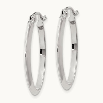 Polished Oval Tube Hoop Earrings — 14K White Gold, 17mm