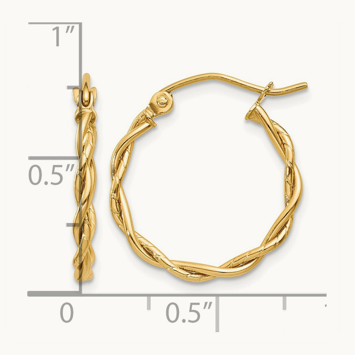 Twisted Dual Band Hoop Earrings — 14K Yellow Gold, 14mm, 2.25mm