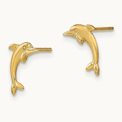 Dolphin Post Earrings, 14K