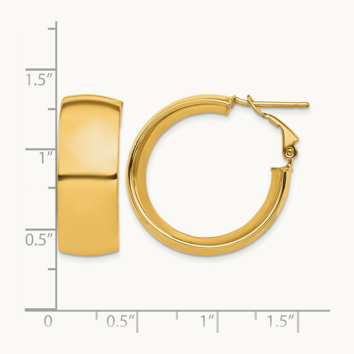 High Polished Omega Back Hoop Earrings — 14K Yellow Gold, 10mm