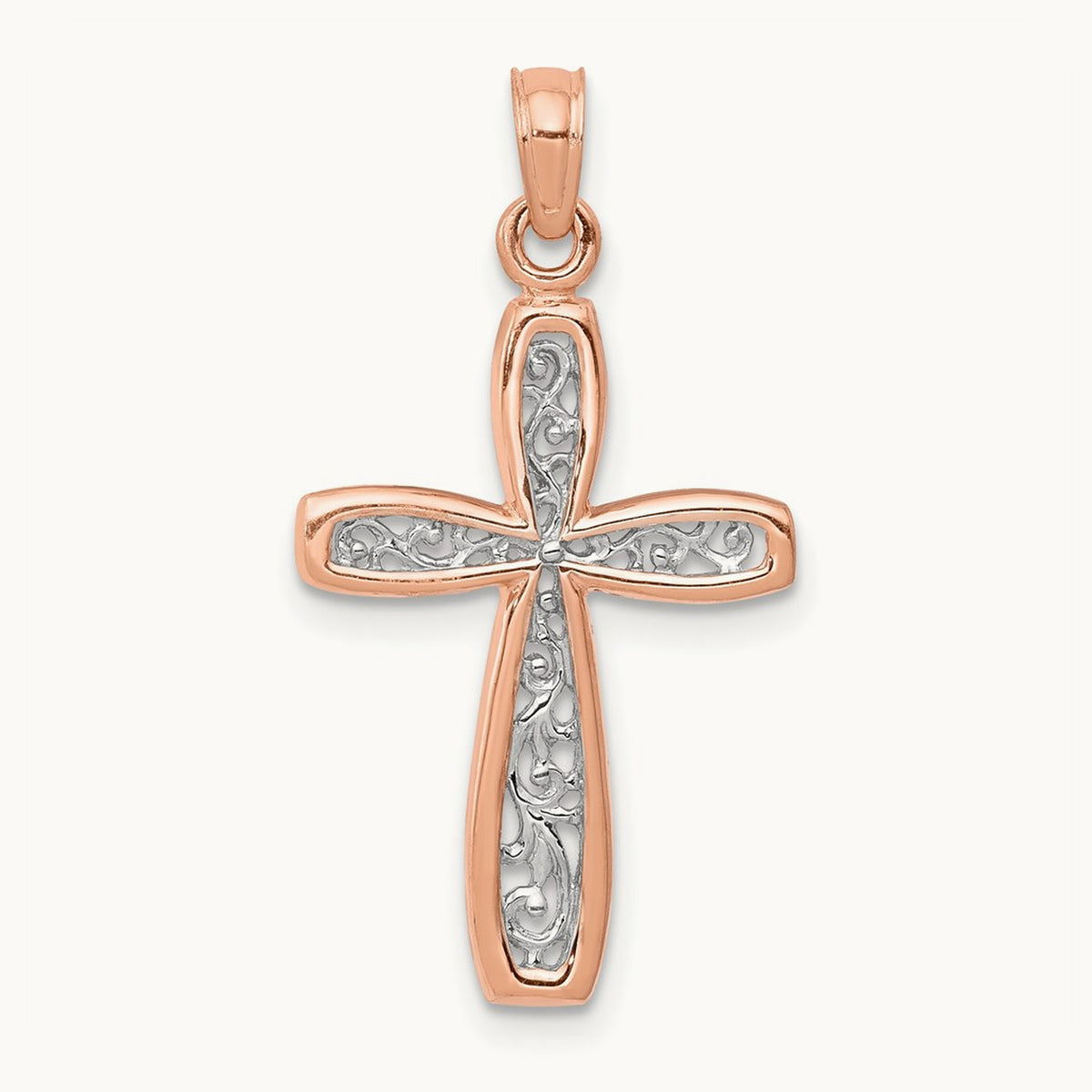 Cross with Filigree Center Charm — 14K Rose Gold