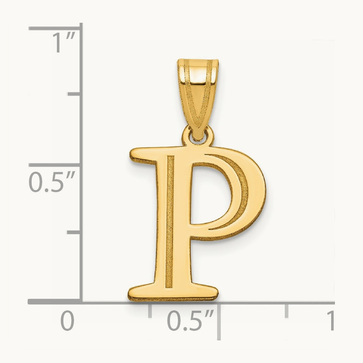 Polished Etched Letter P Initial Pendant, 14K