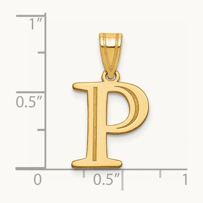 Polished Etched Letter P Initial Pendant, 14K