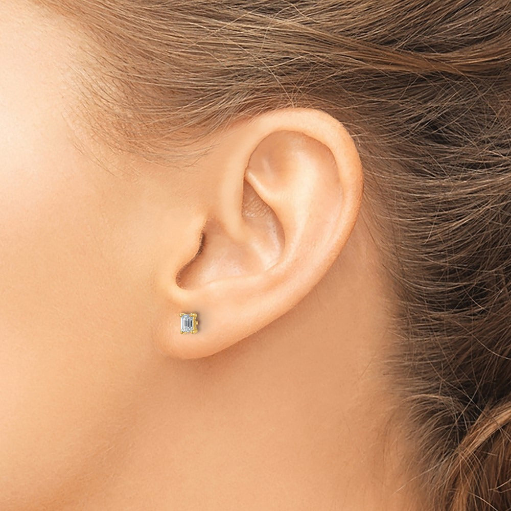 Emerald Four-Prong Stud Earrings, 0.50-6.00 ct tw Lab-Grown Diamond — 1/2 ct, 14K Yellow Gold