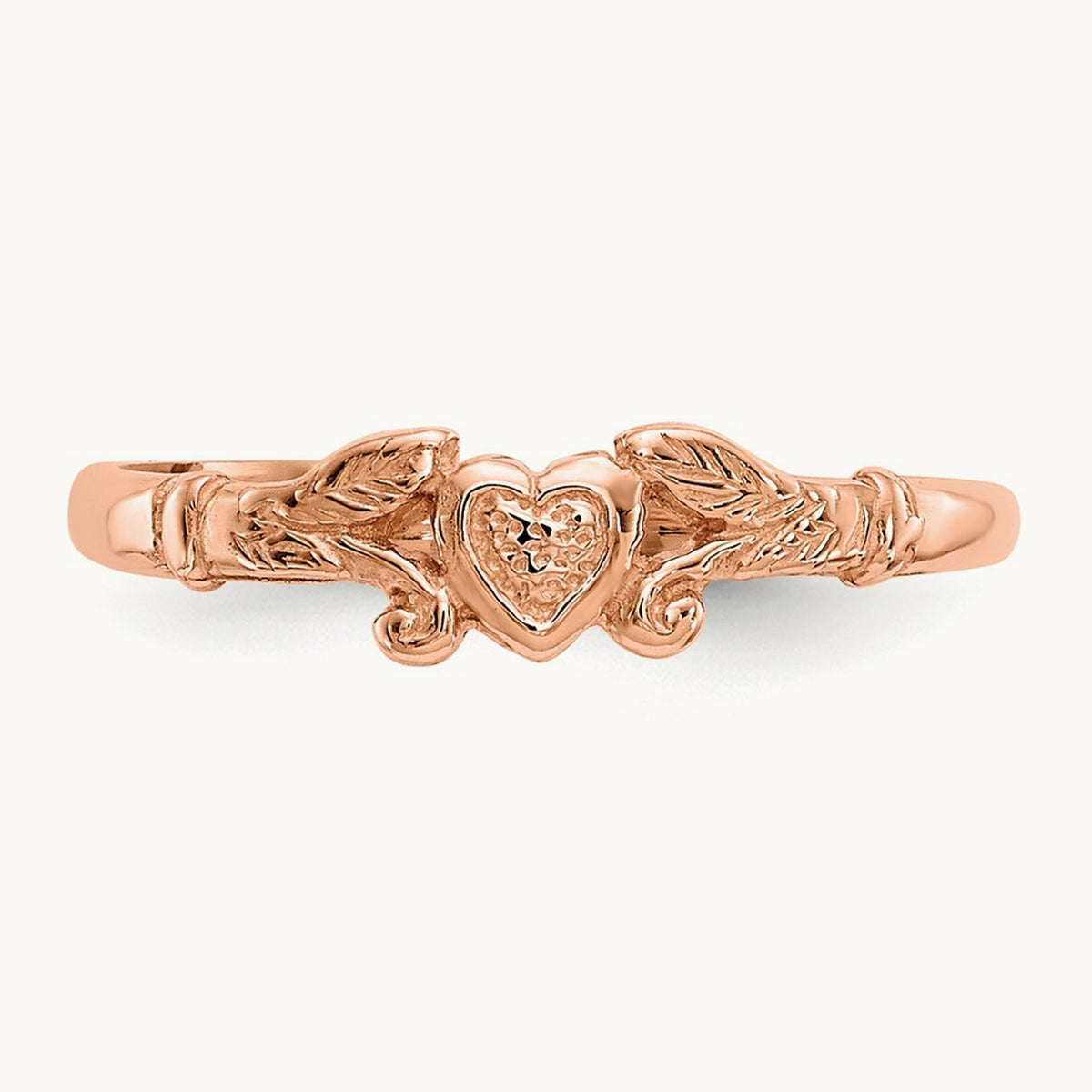 Textured Mini Heart Baby Ring — 14K Rose Gold, 1
