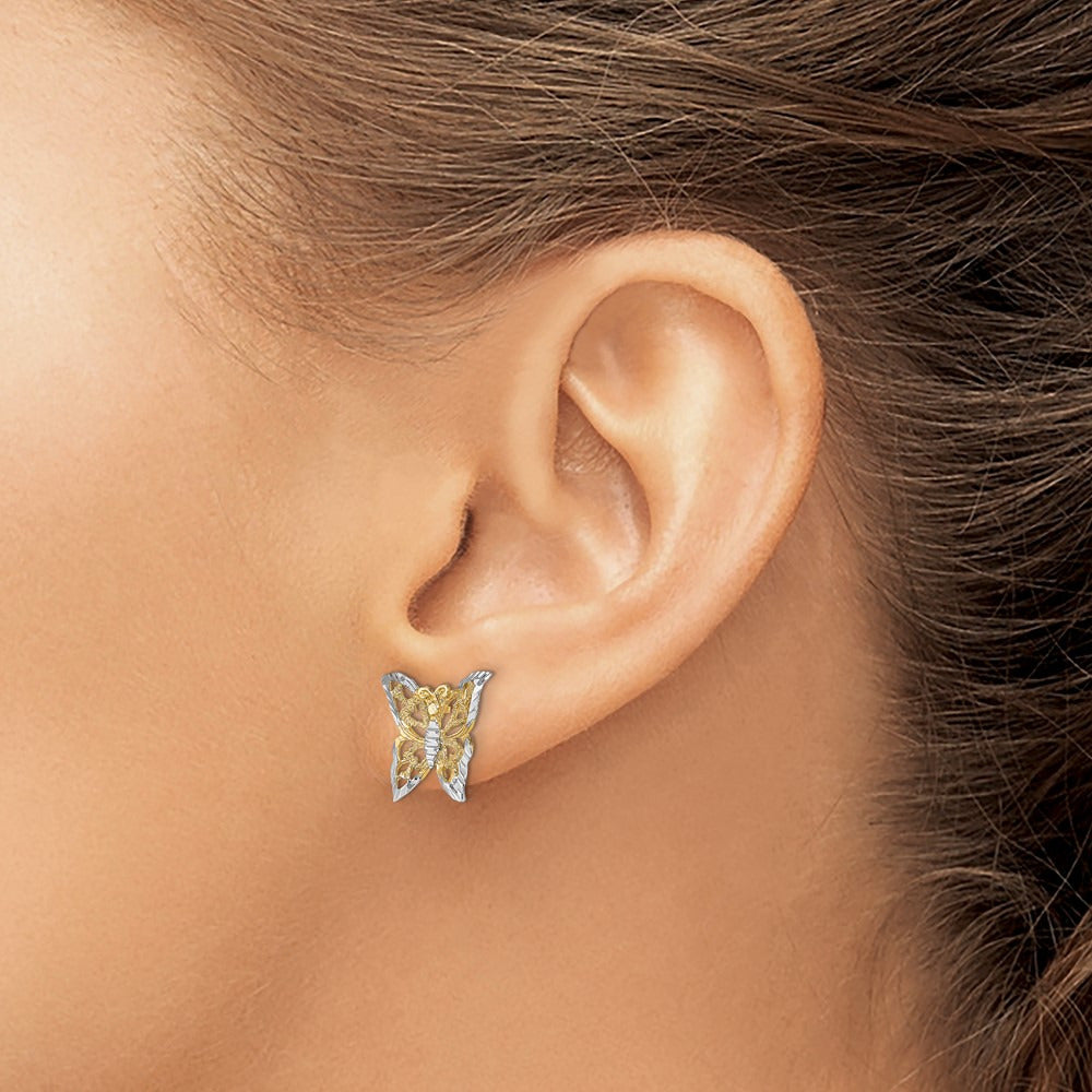 Butterfly Post Earrings — 14K Two-Tone Gold, 12.95mm