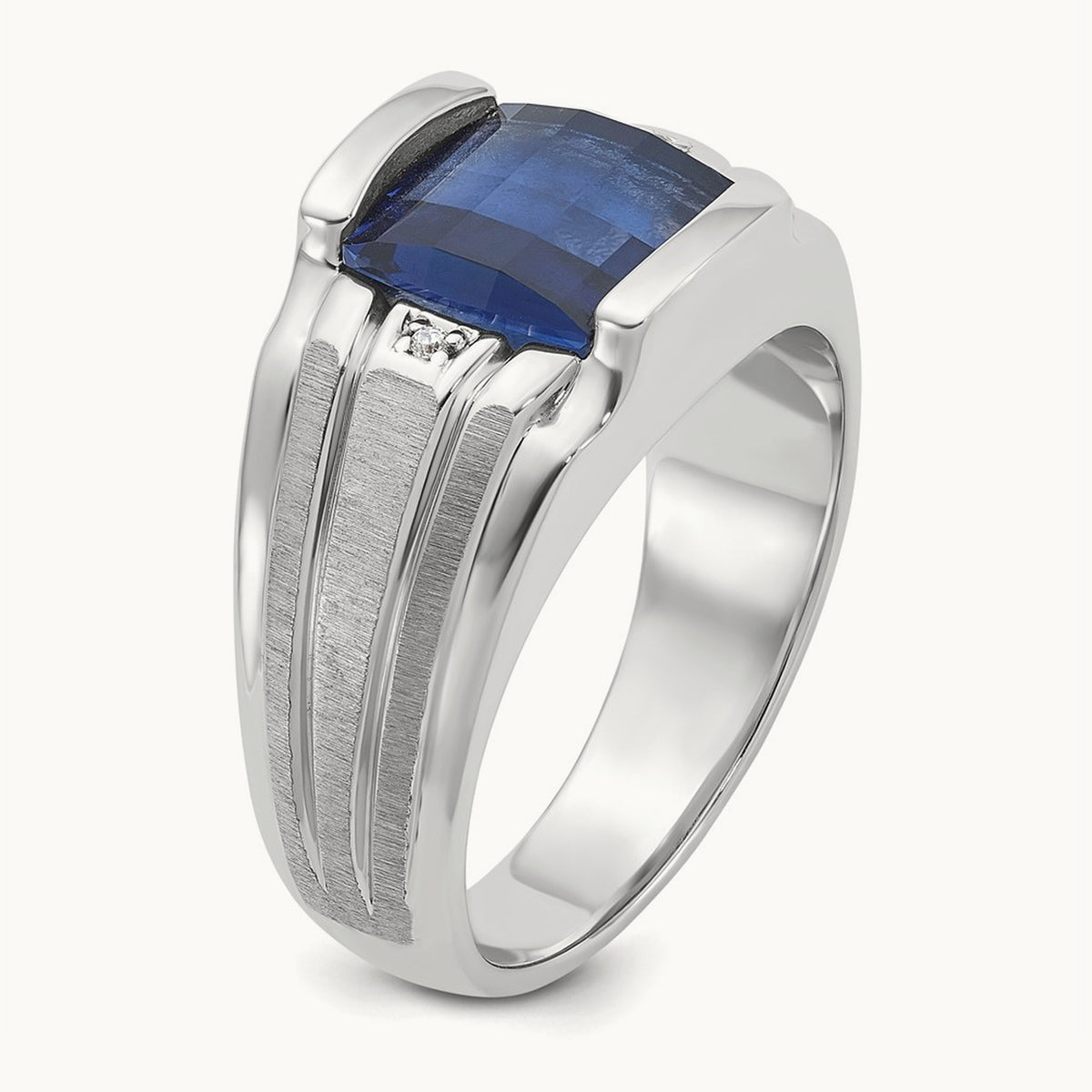 IBGoodman Satin Cr. Sapphire/Diamond Complete Ring, 14K White Gold