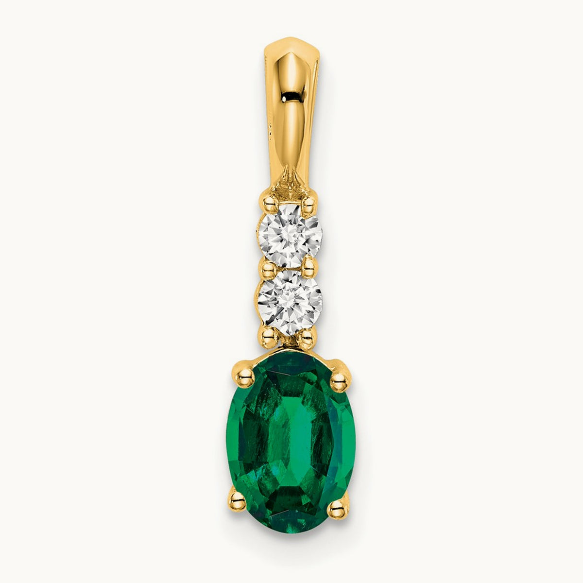 Oval Created Emerald and Diamond Pendant, 14K