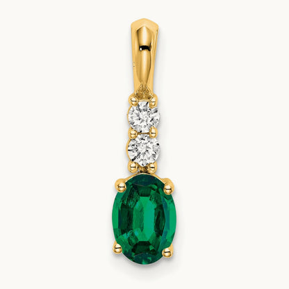 Oval Created Emerald and Diamond Pendant, 14K