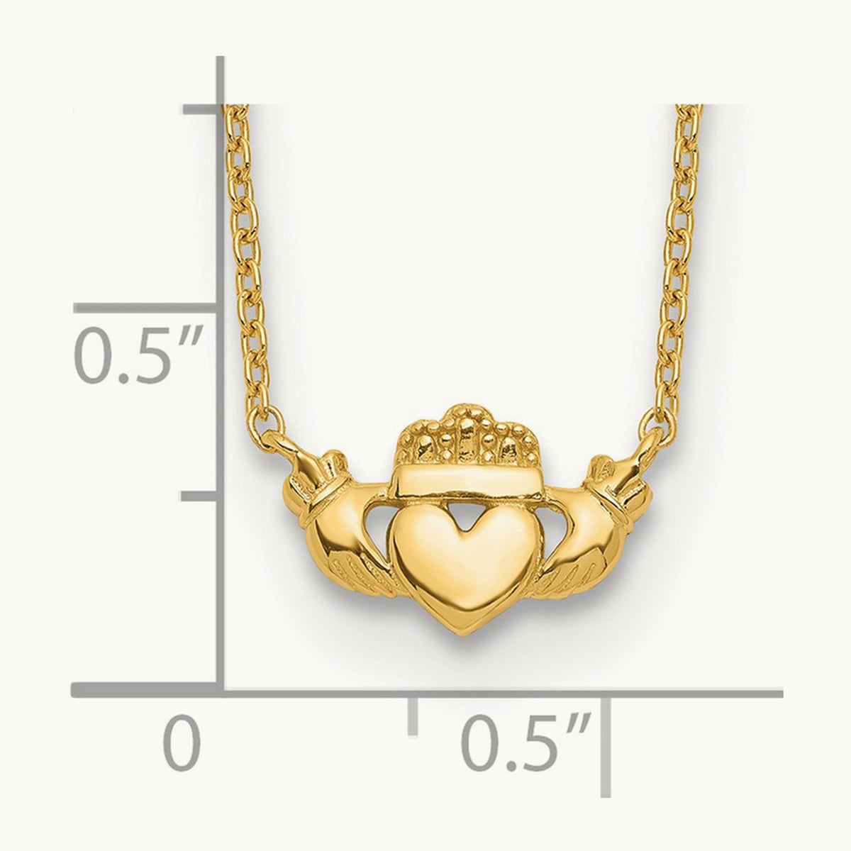 Polished Claddagh 17 inch Necklace, 14K
