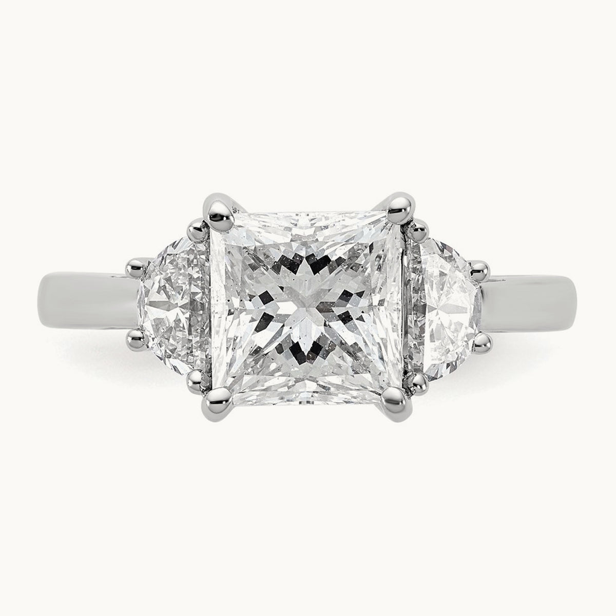 1/2ct Lab Grown Dia VS/SI+ G+ 1/2 Moon 2ct Princess Semi Eng Ring, 14K White Gold