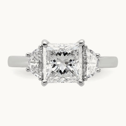 1/2ct Lab Grown Dia VS/SI+ G+ 1/2 Moon 2ct Princess Semi Eng Ring, 14K White Gold