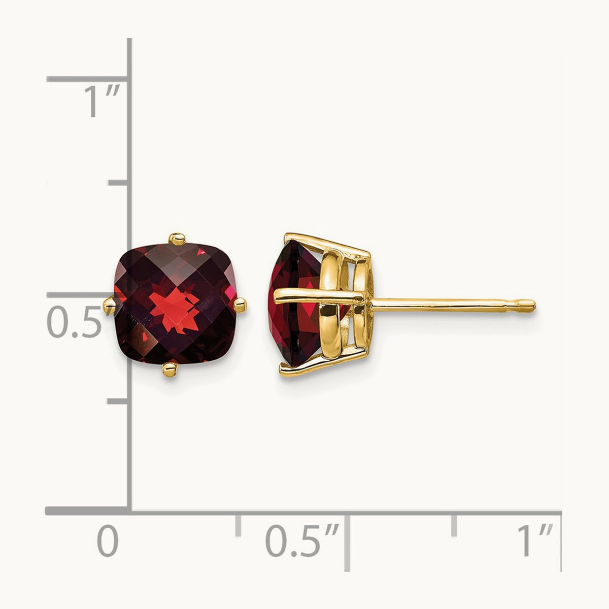 7x7mm Cushion Garnet Checker Earring, 14K