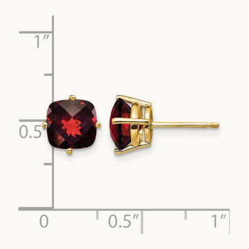 7x7mm Cushion Garnet Checker Earring, 14K