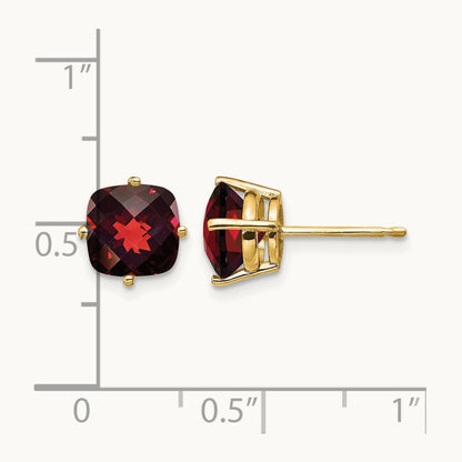 7x7mm Cushion Garnet Checker Earring, 14K