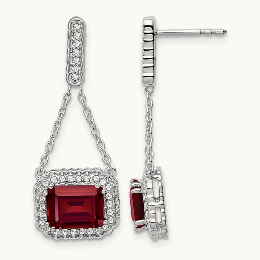 Created Ruby and Diamond Dangle Earrings, 14K White Gold